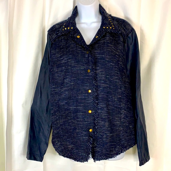 new directions Jackets & Blazers - New Directions XL Blue Faux Leather Tweed Jacket